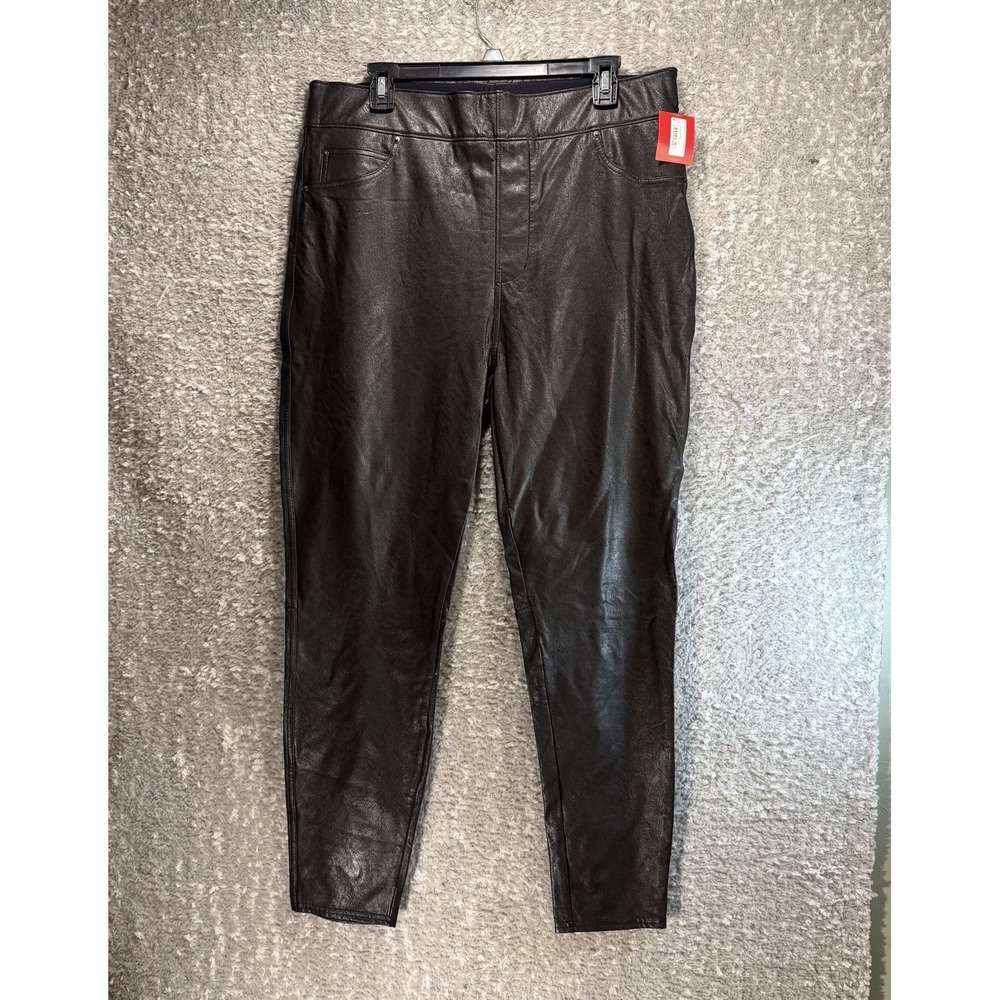 Spanx Faux Leather Pull On Skinny Ankle Pants 1X Black Brown Slimming Biker NWT.